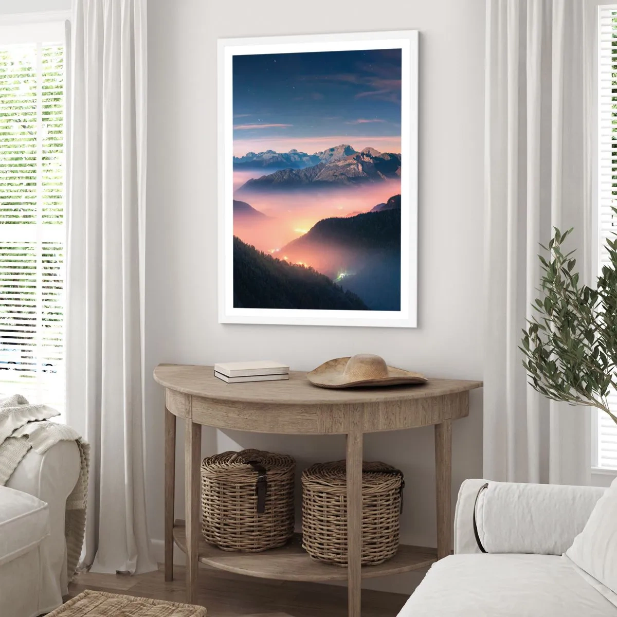 Plakat w białej ramie - Światło w dolinach - 50x70 cm