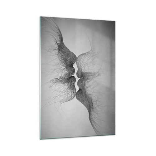 Obraz na szkle - Abstrakcyjny pocałunek przedstawiony w eterycznej formie - 80x120cm - Pocałunek wiatru - Nowoczesna dekoracja ścienna do salonu i sypialni ARTTOR