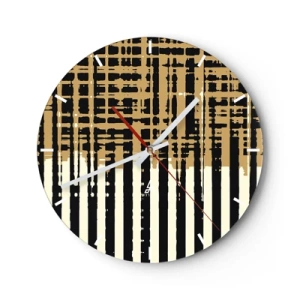 Zegar ścienny - Geometryczna abstrakcja w odcieniach beżu i czerni - 30x30cm - Architektoniczna abstrakcja - Nowoczesna dekoracja ścienna do salonu, kuchni i sypialni ARTTOR