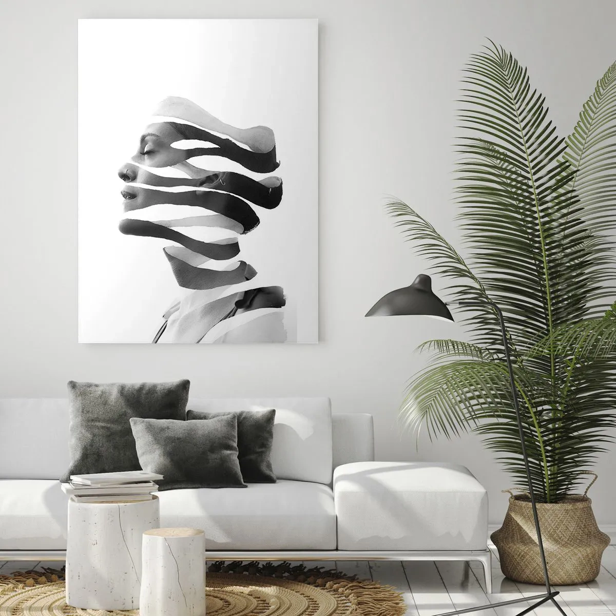 Obraz na szkle - Abstrakcyjna kompozycja kobiecego portretu - 50x70cm - Portret surrealistyczny - Nowoczesna dekoracja ścienna do salonu, kuchni i sypialni ARTTOR