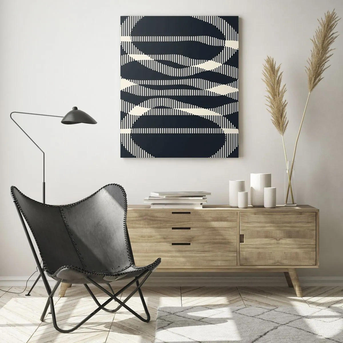 Obraz na szkle - Geometryczne linie w odcieniach czerni i beżu - 50x70cm - Próba przełamania ciemności - Nowoczesna dekoracja ścienna do salonu, kuchni i sypialni ARTTOR