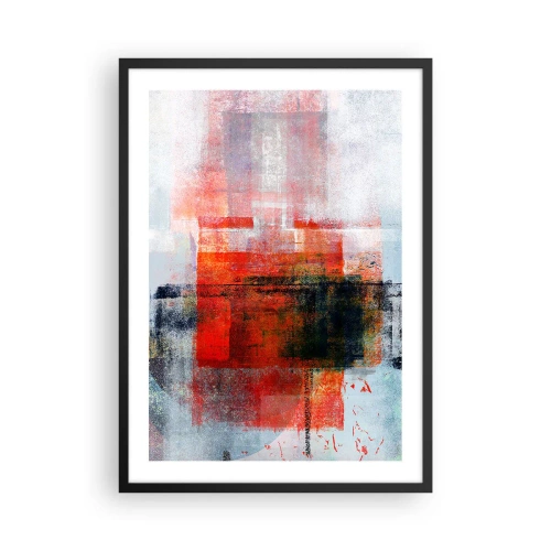 Plakat w czarnej ramie - Geometryczna abstrakcja w intensywnych odcieniach czerwieni - 50x70cm - Kompozycja rozżarzona - Nowoczesna dekoracja ścienna do salonu i sypialni ARTTOR