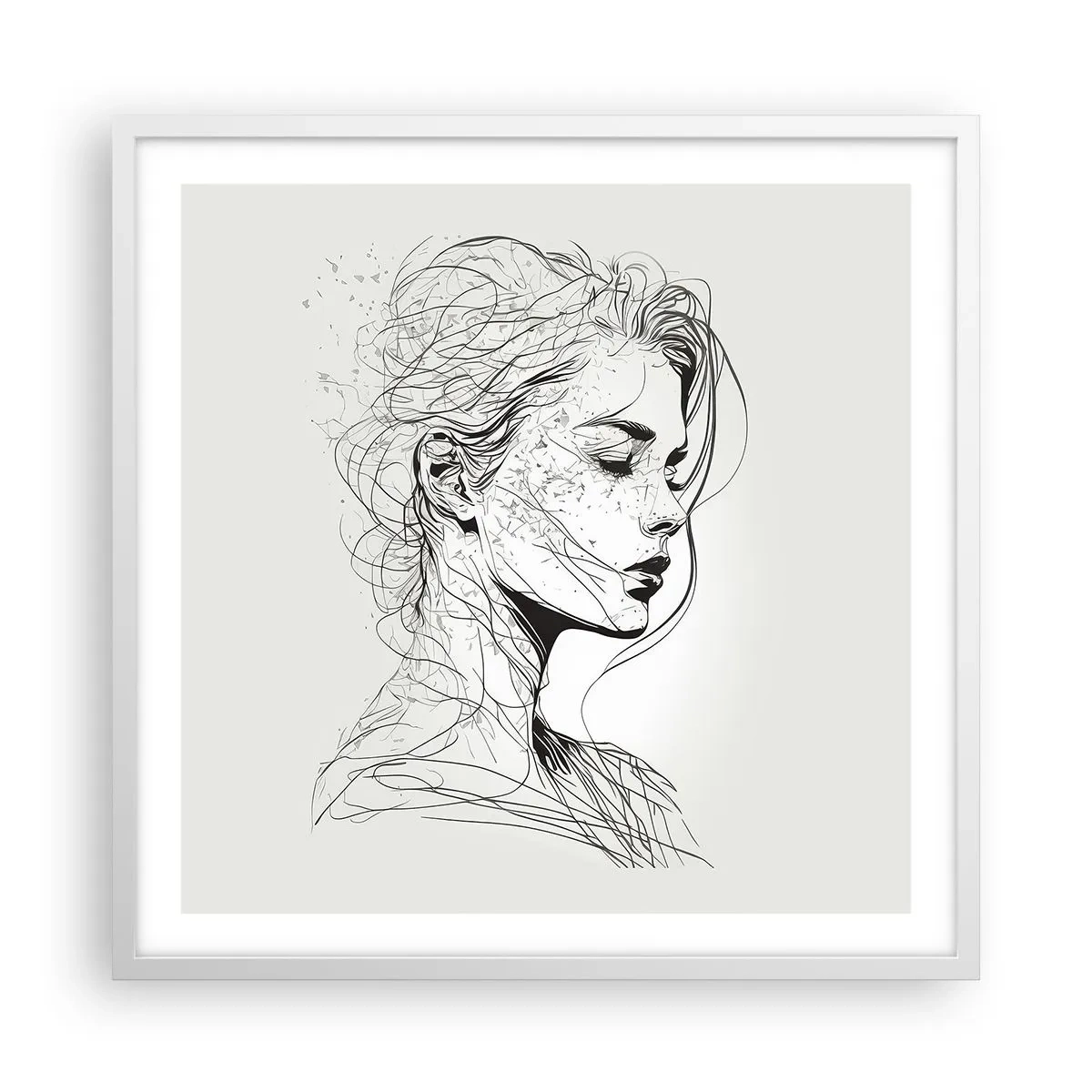 Plakat w białej ramie - Portret w zamyśleniu - 60x60 cm