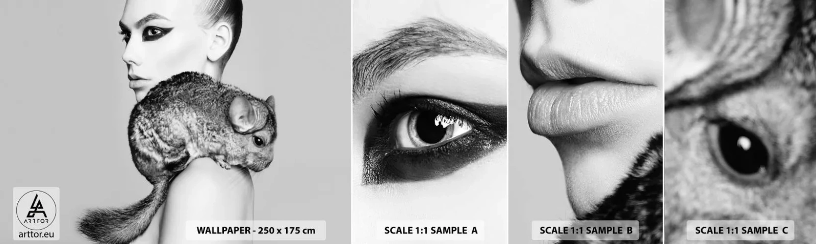 Fototapeta Próbka Samoprzylepna Deluxe Sticker - Dama z szynszylą - Kobieta, Kobieta Z Szynszylą, Modelka - 100x30 cm