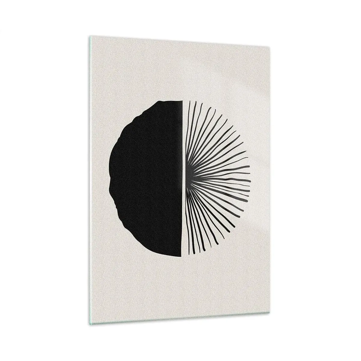 Obraz na szkle - Czarna geometryczna forma z wachlarzem linii na kremowym tle - 50x70cm - Wachlarz możliwości - Nowoczesna dekoracja ścienna do salonu, kuchni i sypialni ARTTOR
