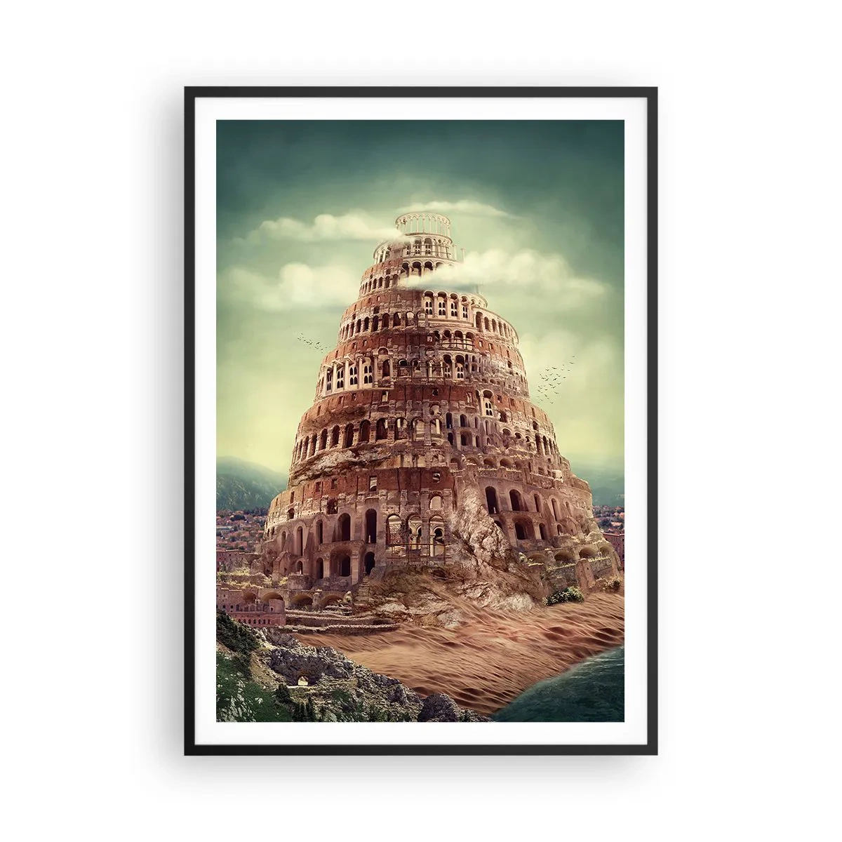 Plakat w czarnej ramie - Wieża Babel - 70x100 cm