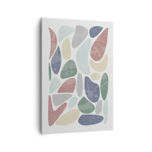 Obraz na płótnie - Kolorowe organiczne kształty na białym tle - 70x100cm - Mozaika pudrowanych barw - Nowoczesna dekoracja ścienna do salonu i sypialni ARTTOR