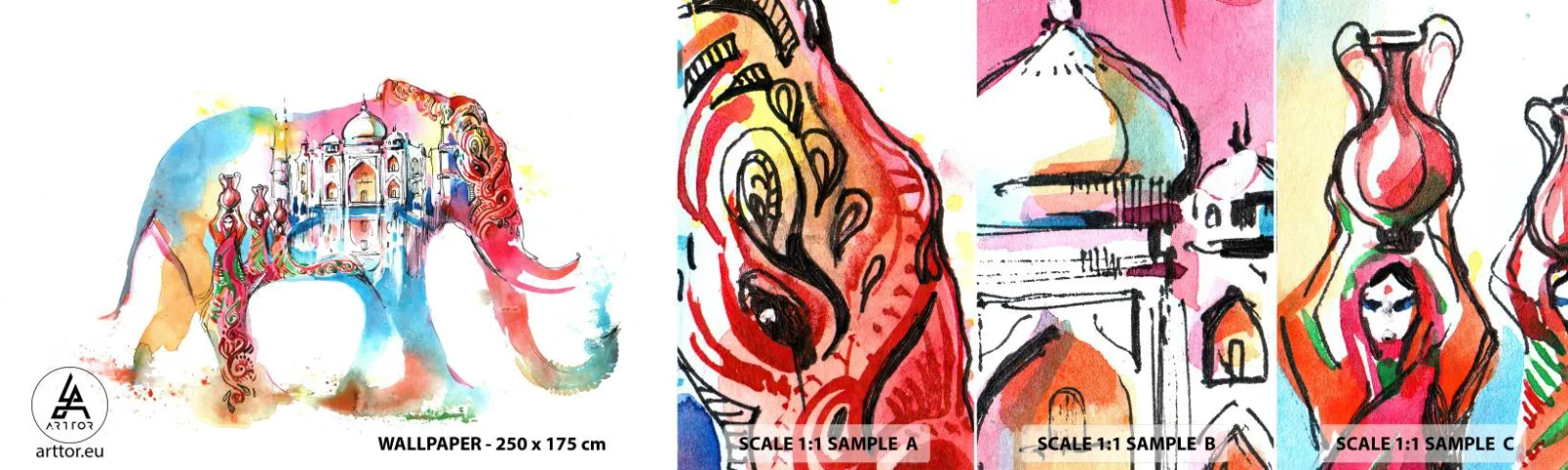 Fototapeta Próbka Samoprzylepna Deluxe Sticker - Indie - aura miłości - Abstrakcja, Słoń, Indie - 100x30 cm