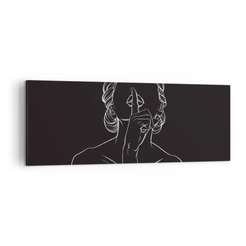 Obraz na płótnie - Minimalistyczna sylwetka kobiety na czarnym tle - 140x50cm - Piękno rozkwita w ciszy - Nowoczesna dekoracja ścienna do salonu i sypialni ARTTOR