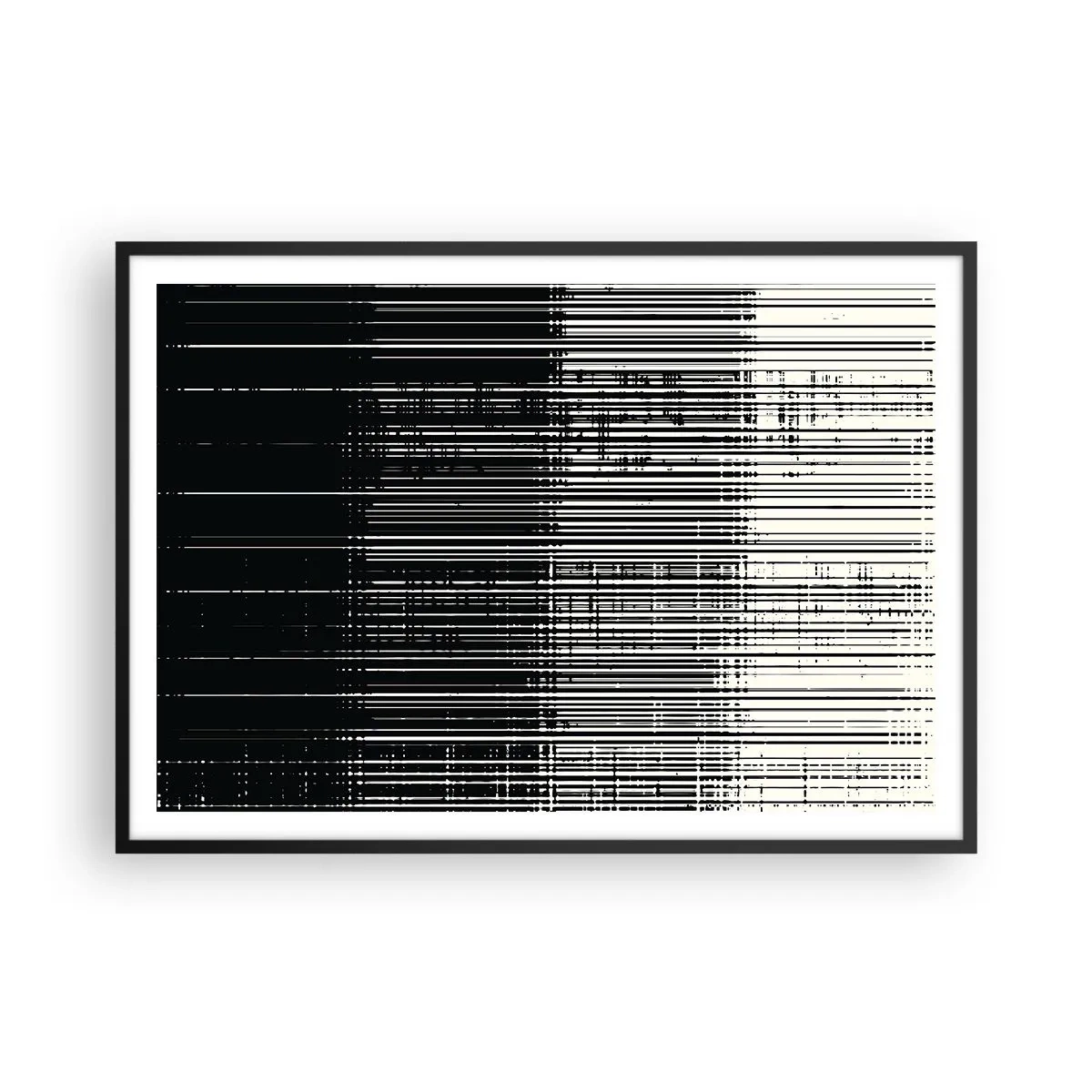 Plakat w czarnej ramie - Abstrakcyjna kompozycja linii w kontrastowej czerni i bieli - 100x70cm - Fale i drgania - Nowoczesna dekoracja ścienna do salonu i sypialni ARTTOR