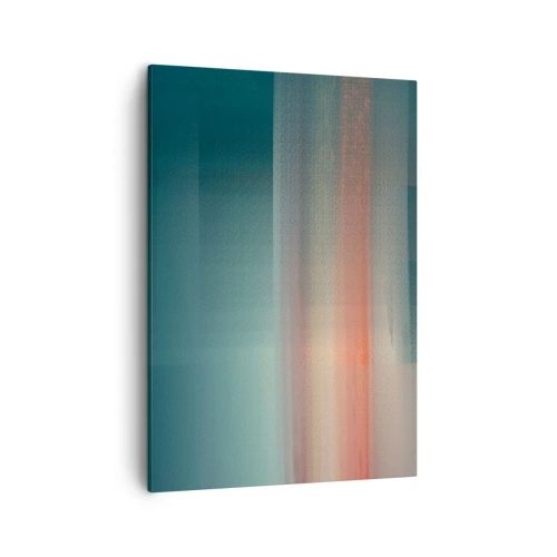 Obraz na płótnie - Abstrakcyjny obraz z gradientowymi przejściami błękitu i pomarańczu - 50x70cm - Abstrakcja: fale światła - Nowoczesna dekoracja ścienna do salonu, kuchni i sypialni ARTTOR