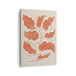 Obraz na płótnie - Minimalistyczny motyw liści w odcieniach pomarańczowego i zielonego - 70x100cm - Ludowo i koralowo - Nowoczesna dekoracja ścienna do salonu i sypialni ARTTOR