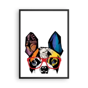 Plakat w czarnej ramie - Kolorowy portret psa w okularach - 50x70cm - Intelektualista - Nowoczesna dekoracja ścienna do salonu i sypialni ARTTOR