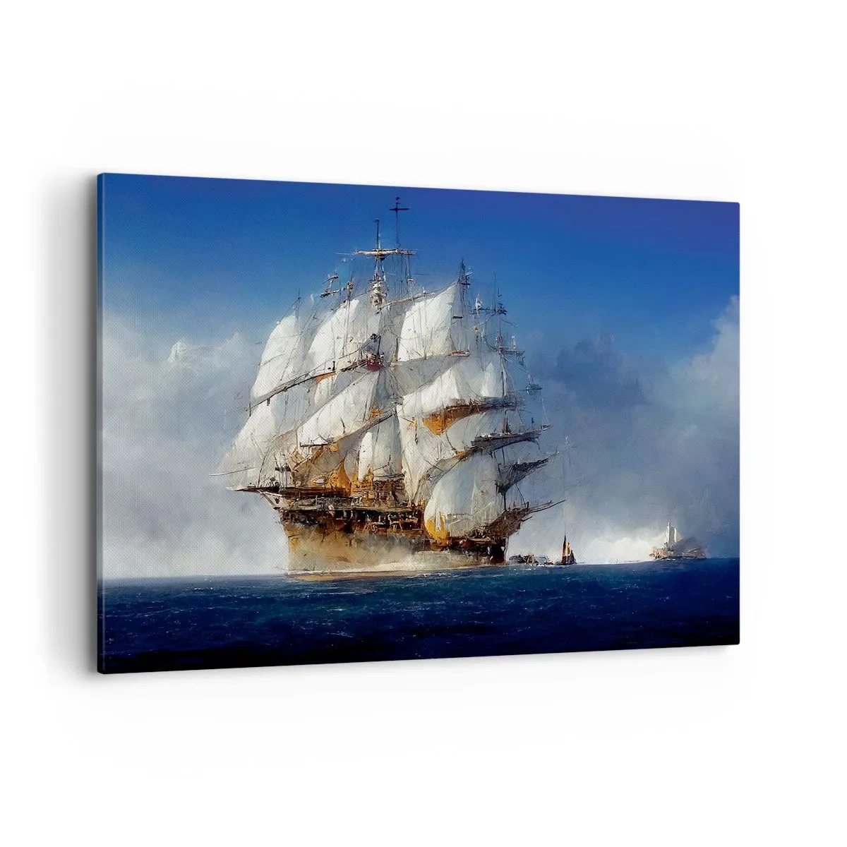 Obraz na płótnie - Żaglowiec na otwartym morzu pod błękitnym niebem - 100x70cm - The great glory! - Nowoczesna dekoracja ścienna do salonu, kuchni i sypialni ARTTOR