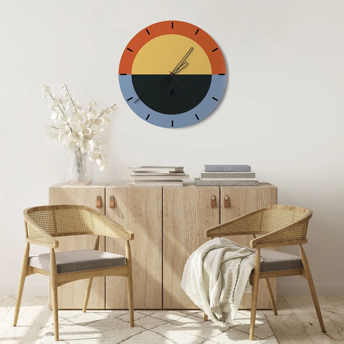 Zegar ścienny - Kolorystyczna abstrakcja z kontrastem barw - 30x30cm - Kompozycja ciepła i chłodu - Nowoczesna dekoracja ścienna do salonu, kuchni i sypialni ARTTOR