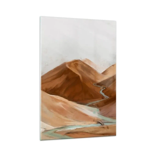 Obraz na szkle - Piaszczyste wzgórza z wijącą się rzeką w ciepłych, ziemistych tonach - 70x100cm - Do źródła - Nowoczesna dekoracja ścienna do salonu i sypialni ARTTOR