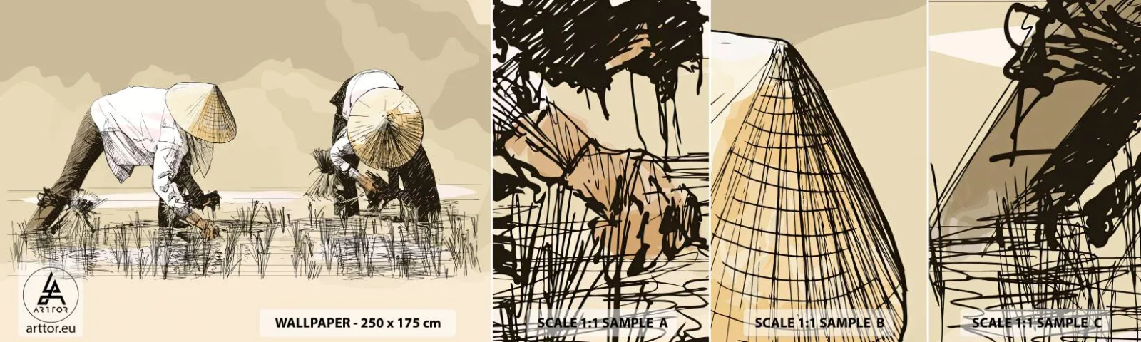 Fototapeta Próbka Samoprzylepna Deluxe Sticker - Udanych zbiorów - Azja, Plantacja Ryżu, Pole Ryżowe - 100x30 cm