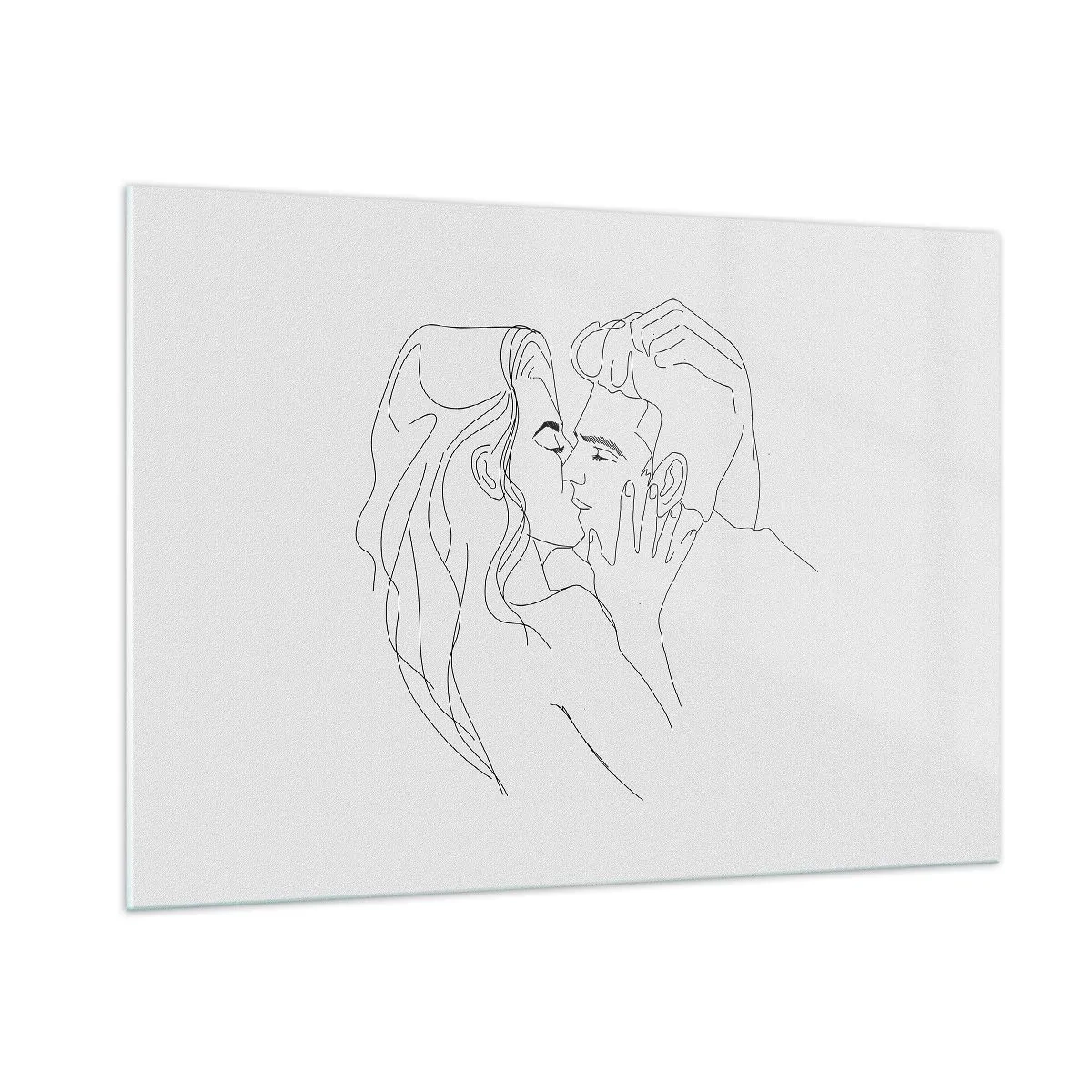Obraz na szkle - Minimalistyczny rysunek pary w romantycznym pocałunku - 100x70cm - Tą samą kreską - Nowoczesna dekoracja ścienna do salonu, kuchni i sypialni ARTTOR