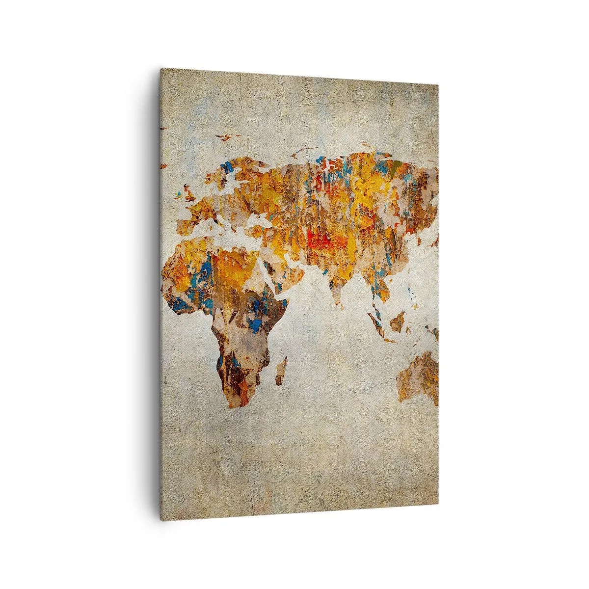 Obraz na płótnie - Mapa świata w stylu vintage z kolorowymi akcentami - 70x100cm - Naprawdę wielki świat - Nowoczesna dekoracja ścienna do salonu i sypialni ARTTOR