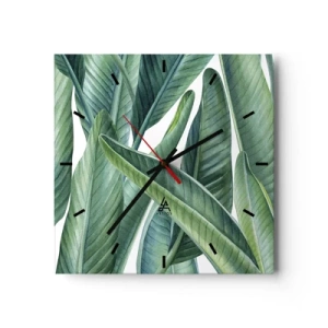 Zegar ścienny - Zielone liście w minimalistycznym, botanicznym stylu - 30x30cm - Zieleń sama w sobie - Nowoczesna dekoracja ścienna do salonu i sypialni ARTTOR