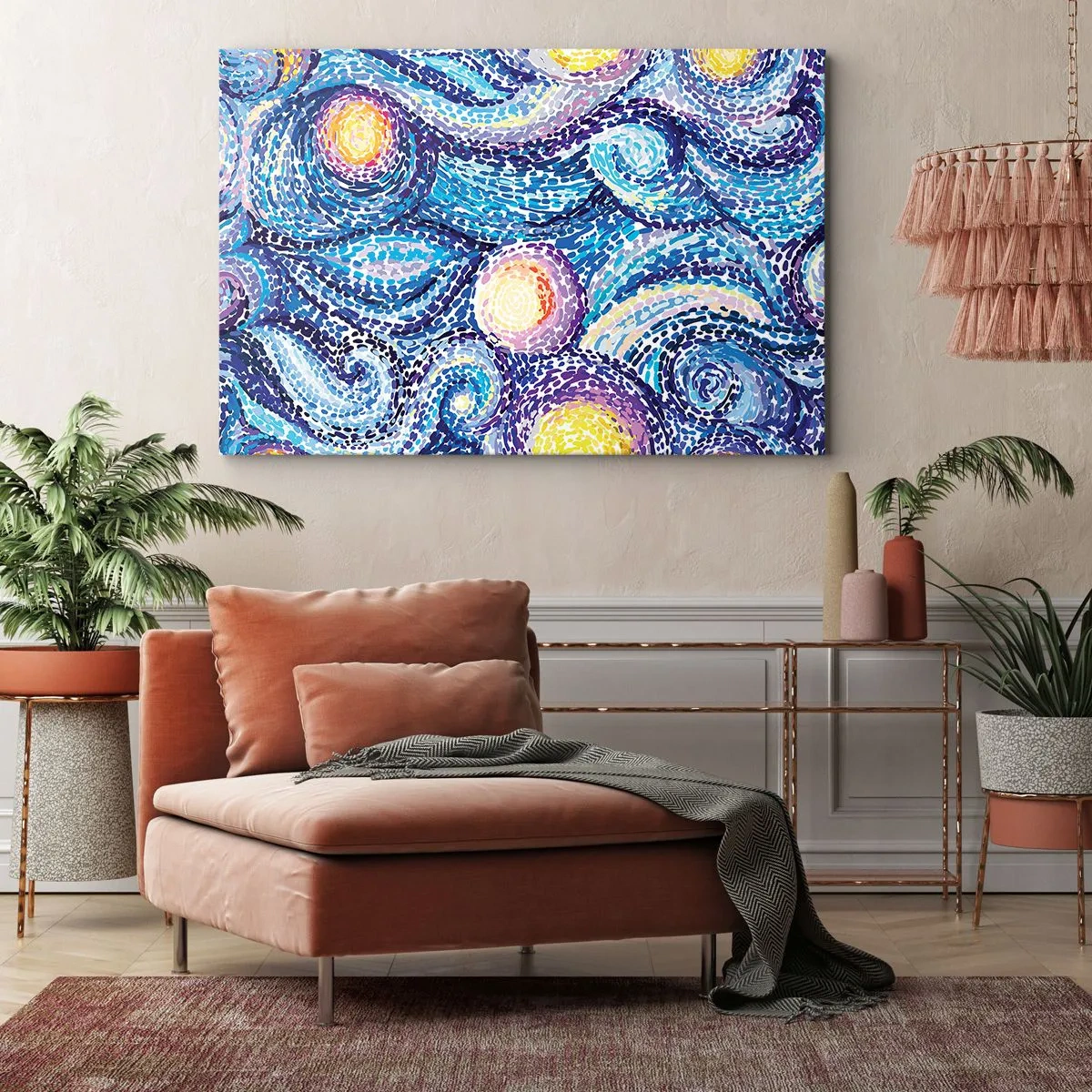 Obraz na płótnie - Artystyczna interpretacja gwiaździstego nieba w stylu van Gogha - 100x70cm - Z obrazu van Gogha - Nowoczesna dekoracja ścienna do salonu, kuchni i sypialni ARTTOR