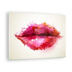 Obraz na szkle - Abstrakcyjne usta w żywych kolorach - 70x50cm - Czerwieńszy odcień czerwieni - Nowoczesna dekoracja ścienna do salonu i sypialni ARTTOR