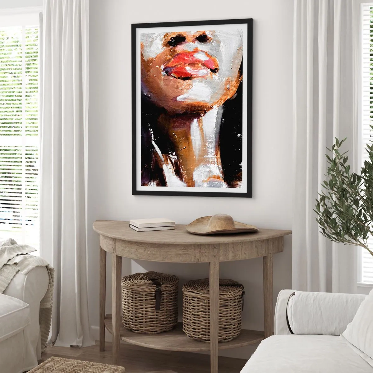 Plakat w czarnej ramie - Abstrakcyjny portret kobiety z czerwonymi ustami - 50x70cm - Duma bez uprzedzeń - Nowoczesna dekoracja ścienna do salonu i sypialni ARTTOR