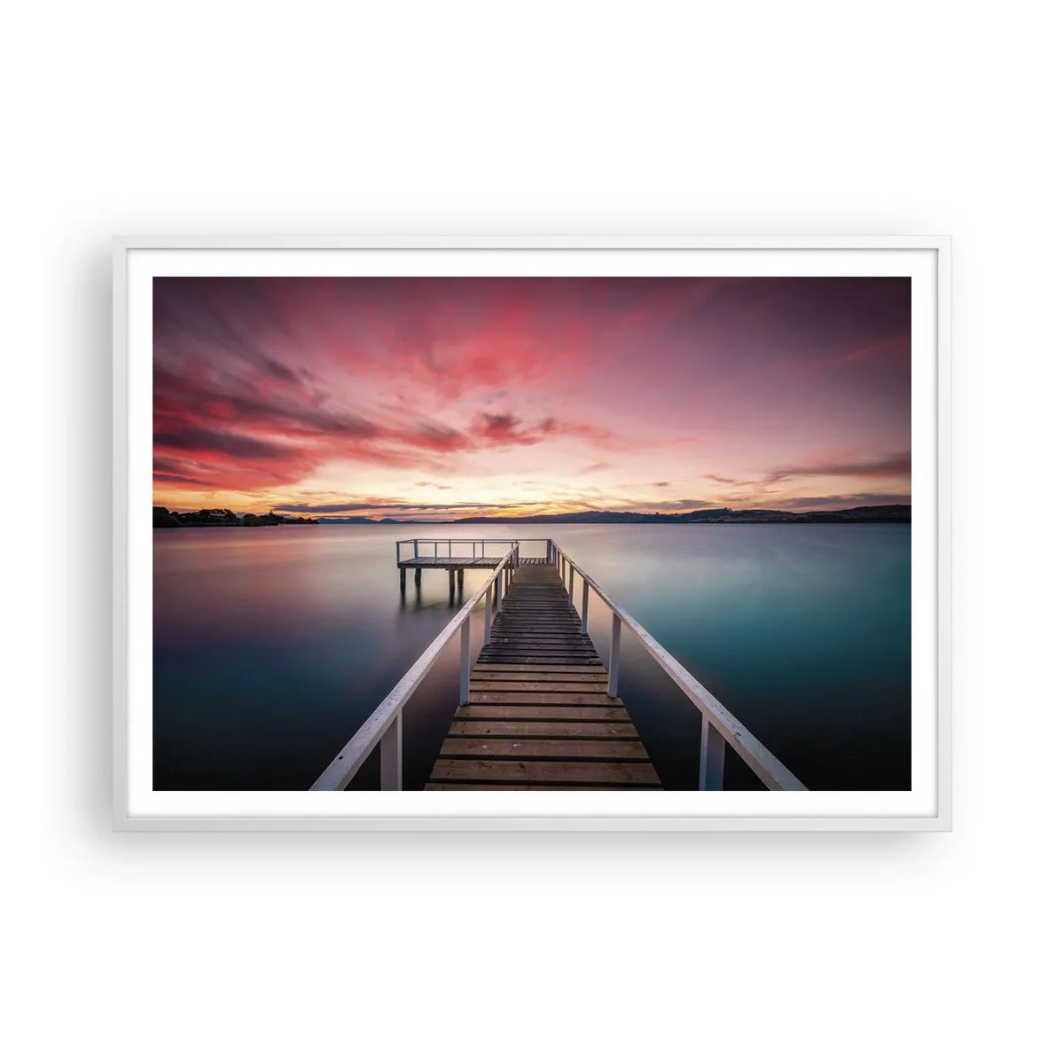 Plakat w białej ramie - Łagodny płomień wieczoru - 100x70 cm