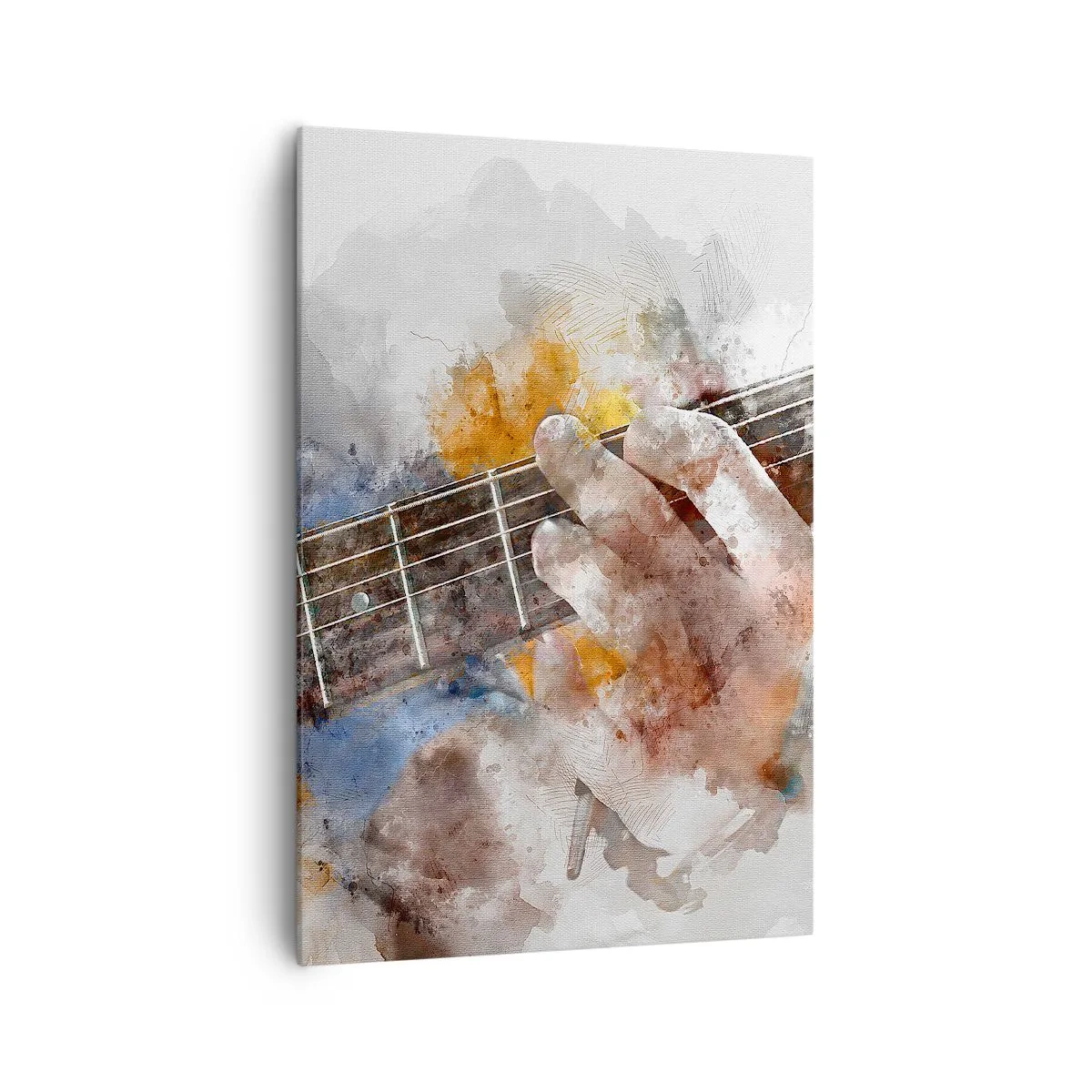 Obraz na płótnie - Abstrakcyjny obraz ręki grającej na gitarze - 70x100cm - Poezja między strunami - Nowoczesna dekoracja ścienna do salonu i sypialni ARTTOR