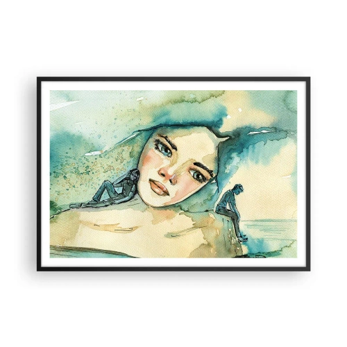 Plakat w czarnej ramie - Akwarela twarzy kobiety z refleksyjnym motywem - 100x70cm - Am I blue? - Nowoczesna dekoracja ścienna do salonu i sypialni ARTTOR