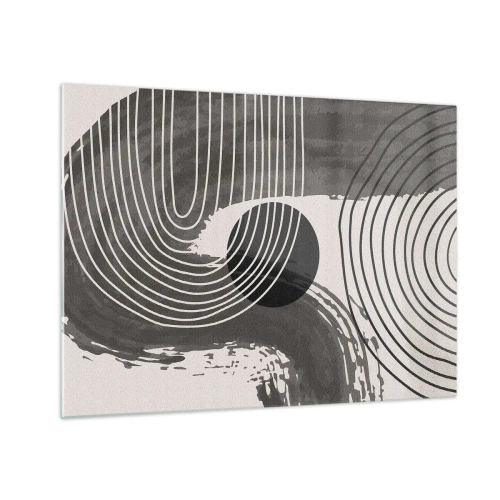 Obraz na szkle - Nowoczesna abstrakcja z czarnymi i białymi liniami i owalem - 70x50cm - Owal zwycięża - Nowoczesna dekoracja ścienna do salonu i sypialni ARTTOR