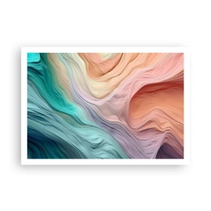 Plakat - Abstrakcyjne fale w pastelowych i tęczowych kolorach - 100x70cm - Tęczowa fala - Nowoczesna dekoracja ścienna do salonu i sypialni ARTTOR