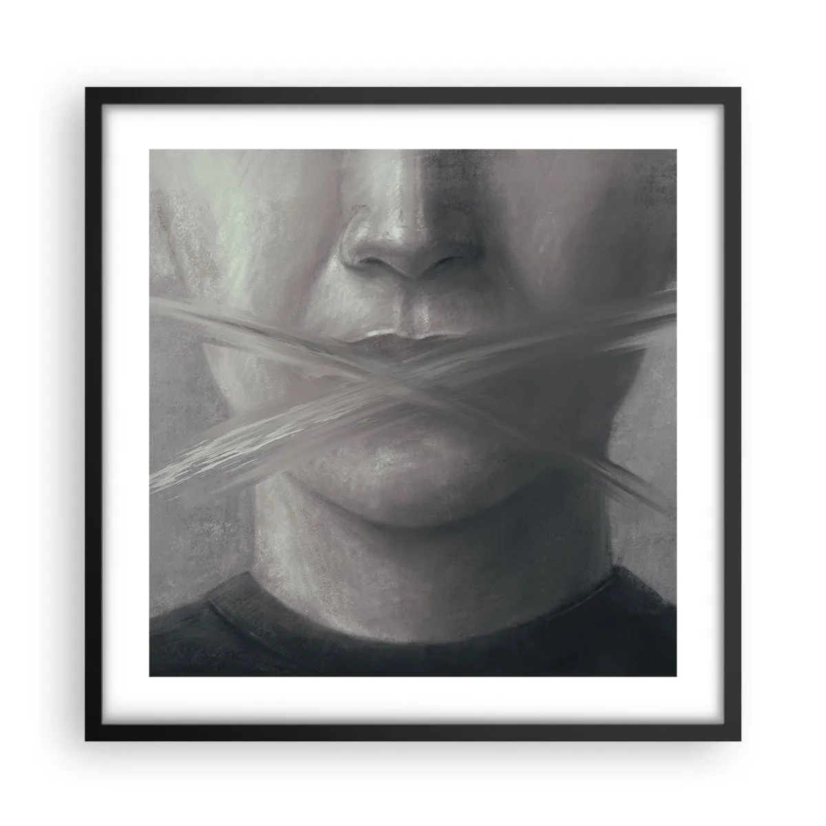 Plakat w czarnej ramie - Ani słowa - 50x50 cm