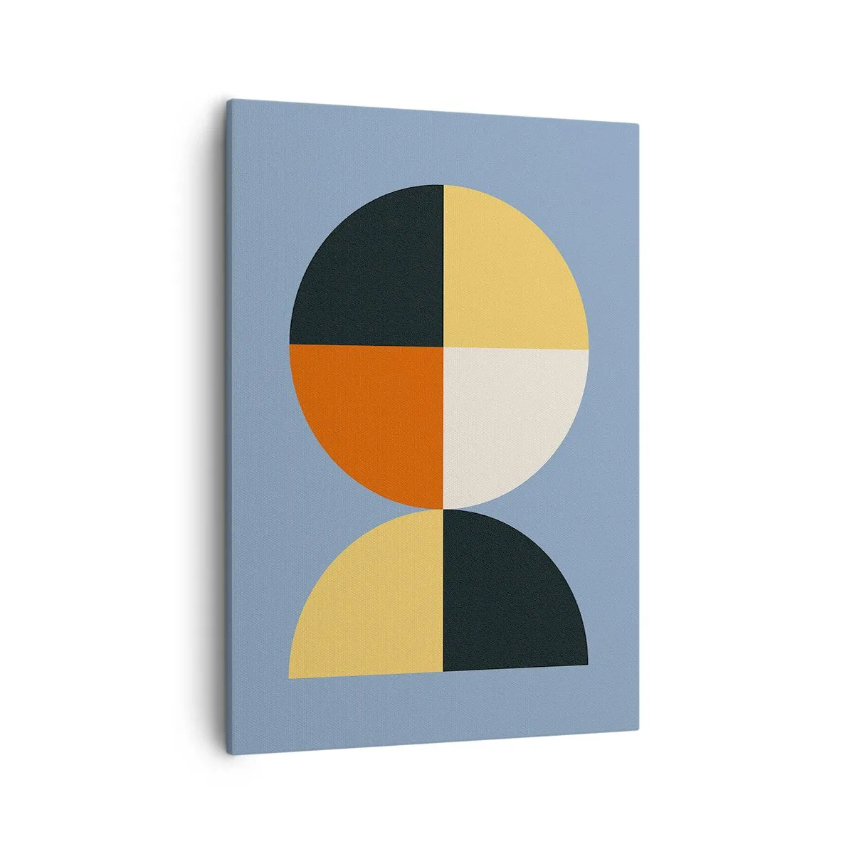 Obraz na płótnie - Geometryczny wzór z półkolami i ćwiartkami koła na niebieskim tle - 50x70cm - Patrz i licz - Nowoczesna dekoracja ścienna do salonu, kuchni i sypialni ARTTOR