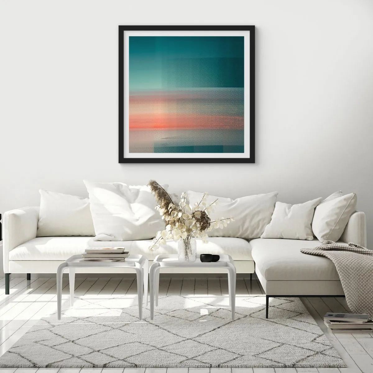 Plakat w czarnej ramie - Abstrakcja: fale światła - 30x30 cm