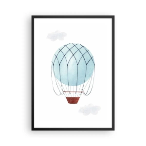 Plakat w czarnej ramie - Akwarelowy balon na gorące powietrze unoszący się wśród chmur - 50x70cm - Cały w chmurach - Nowoczesna dekoracja ścienna do salonu i sypialni ARTTOR