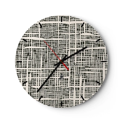 Zegar ścienny - Geometryczny, czarno-kremowy wzór z nieregularnych kropek - 30x30cm - Kompozycja utkana - Nowoczesna dekoracja ścienna do salonu, kuchni i sypialni ARTTOR