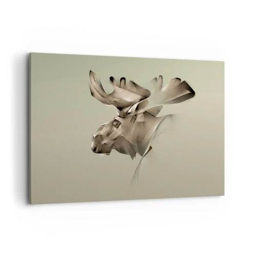 Obraz na płótnie - Abstrakcyjny wizerunek łosia na minimalistycznym tle - 100x70cm - Łagodna siła spokoju - Nowoczesna dekoracja ścienna do salonu, kuchni i sypialni ARTTOR