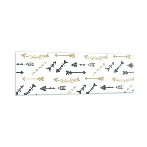 Obraz na szkle - Minimalistyczny wzór ze strzałami w beżowej i szarej kolorystyce - 160x50cm - Sen łucznika - Nowoczesna dekoracja ścienna do salonu i sypialni ARTTOR