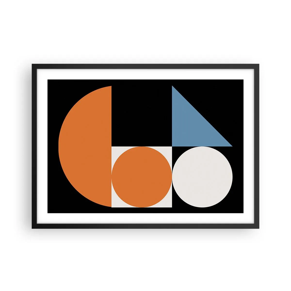 Plakat w czarnej ramie - Geometryczny wzór z kolorowymi kształtami na czarnym tle - 70x50cm - Układ figurowy - Nowoczesna dekoracja ścienna do salonu i sypialni ARTTOR