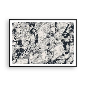 Plakat w czarnej ramie - Abstrakcyjna kompozycja w czerni i bieli z dynamicznym układem - 100x70cm - Przenikanie przeciwieństw - Nowoczesna dekoracja ścienna do salonu i sypialni ARTTOR