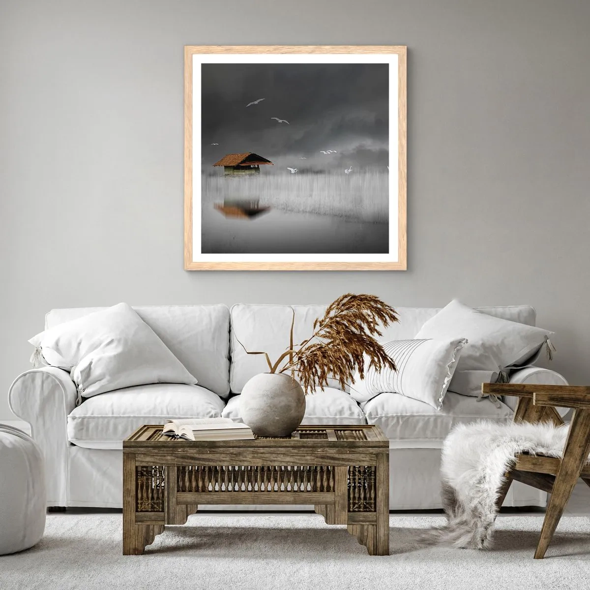 Plakat w ramie jasny dąb - Schronienie przed deszczem - 30x30 cm