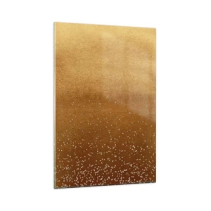 Obraz na szkle - Złoty gradient z subtelnym połyskiem i zdobieniem - 80x120cm - Narodziny światła - Nowoczesna dekoracja ścienna do salonu i sypialni ARTTOR
