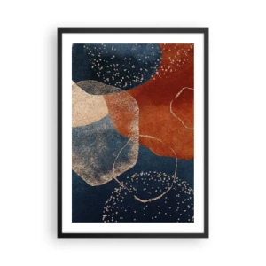 Plakat w czarnej ramie - Abstrakcyjna kompozycja w odcieniach granatu i złota - 50x70cm - Lekkość bytu - Nowoczesna dekoracja ścienna do salonu i sypialni ARTTOR