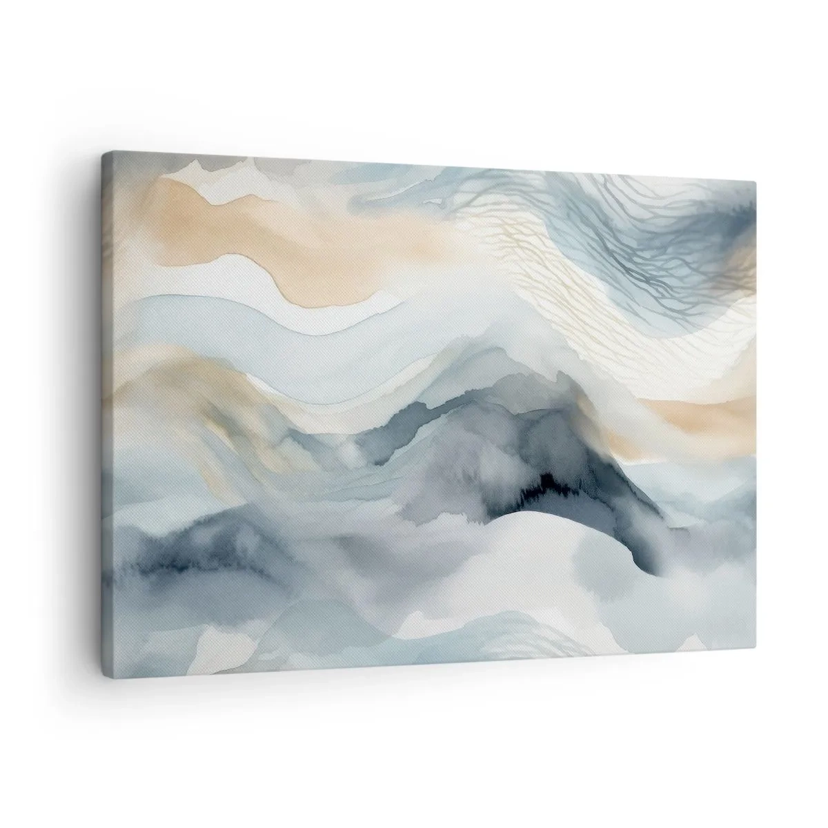 Obraz na płótnie - Delikatna abstrakcja z motywem gór w pastelowych odcieniach - 70x50cm - Abstrakcja śnieżna i mglista - Nowoczesna dekoracja ścienna do salonu i sypialni ARTTOR