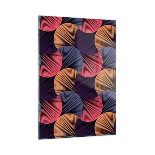 Obraz na szkle - Kolorowe koncentryczne okręgi tworzące geometryczny wzór - 50x70cm - W kolistym rytmie - Nowoczesna dekoracja ścienna do salonu, kuchni i sypialni ARTTOR