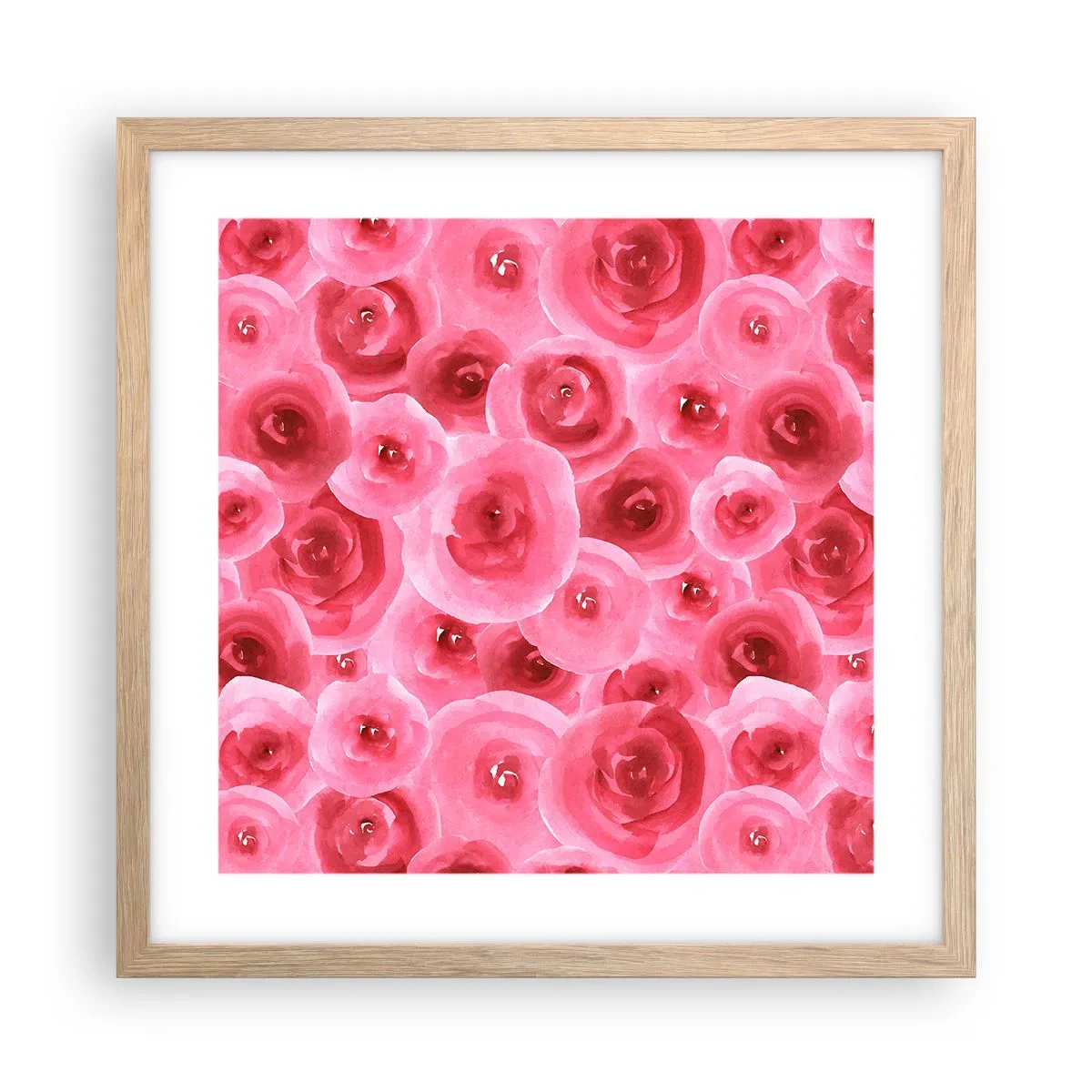 Plakat w ramie jasny dąb - Róże na dole i na górze - 40x40 cm