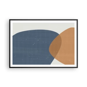 Plakat w czarnej ramie - Minimalistyczna kompozycja geometryczna w odcieniach niebieskiego i pomarańczowego - 100x70cm - Owale i wpływy - Nowoczesna dekoracja ścienna do salonu i sypialni ARTTOR