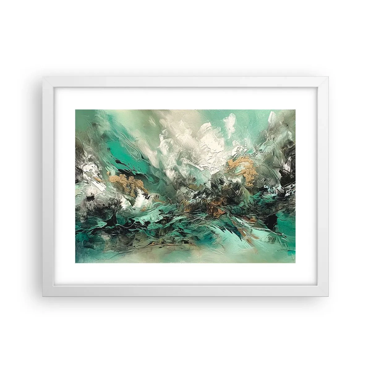 Plakat w białej ramie - Szmaragdowo-czarna kipiel - 40x30 cm