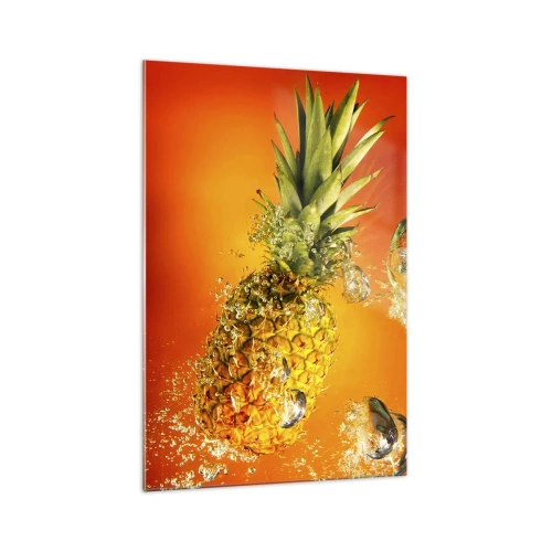 Obraz na szkle - Ananas zanurzony w wodzie na tle pomarańczowego gradientu - 70x100cm - Tropikalna soczysta świeżość - Nowoczesna dekoracja ścienna do salonu i sypialni ARTTOR